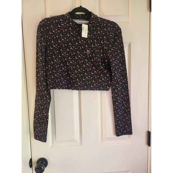 Aeropostale Seriously Soft Black Ditsy Floral Mock Neck Crop Top Size Large NWT - Picture 1 of 7